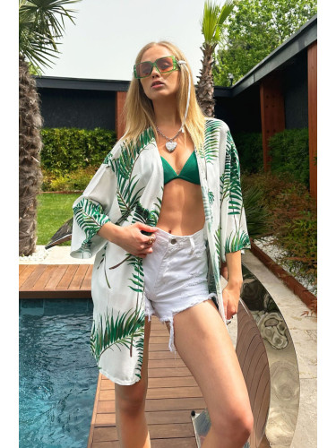 Trend Alaçatı Stili Women's Green Print Kimono Jacket