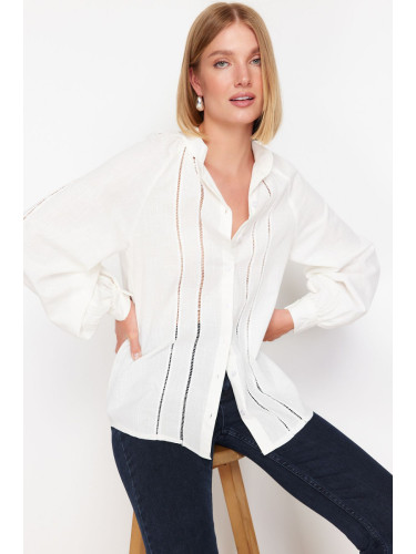 Trendyol Ecru Lace Detailed Oversize Wide Fit Woven Shirt