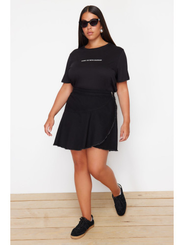 Trendyol Curve Black Flywheel Detailed Mini Denim Shorts Skirt