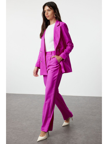 Trendyol Fuchsia Linen Look Woven Jacket Trousers Bottom-Top Set
