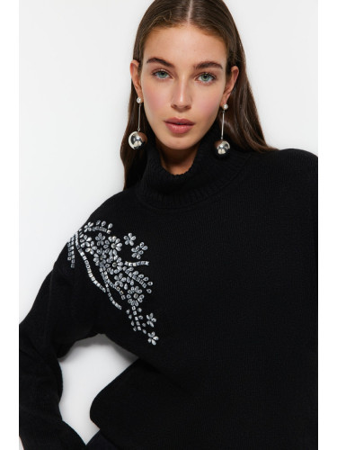 Trendyol Black Stone Detailed Turtleneck Knitwear Sweater