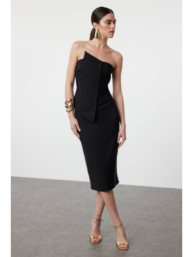 Trendyol Black Asymmetrical Collar Detailed Woven Elegant Evening Dress