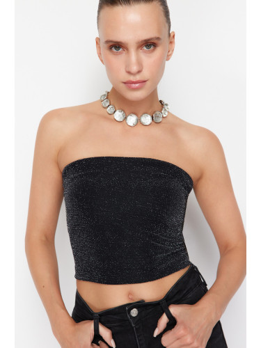 Trendyol Black Strapless Shiny Silvery Knitted Bustier
