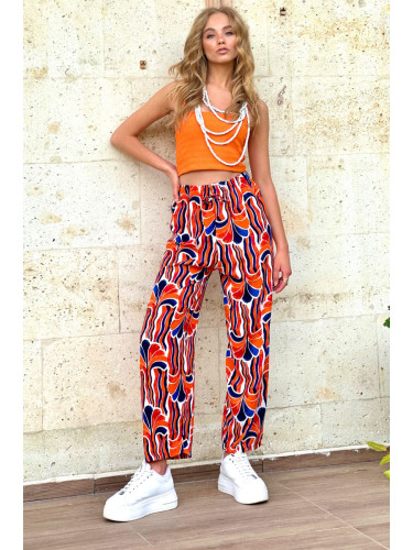 Trend Alaçatı Stili Women's Orange Patterned Woven Viscose Pants