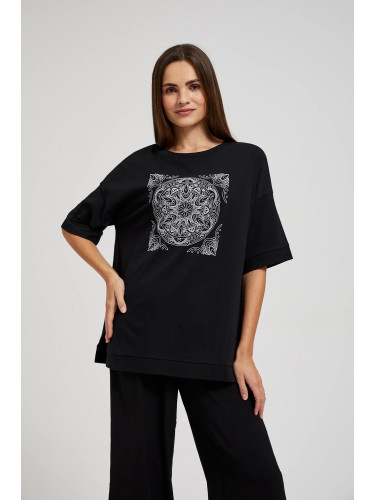 Women's T-shirt with Mandala print MOODO - black