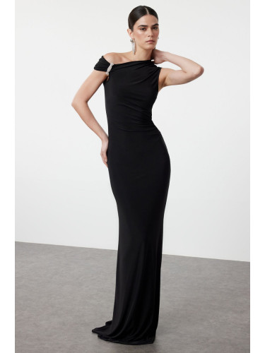 Trendyol Black, Fitted, Stone Accessoryed, Woven Long Elegant Evening Dress
