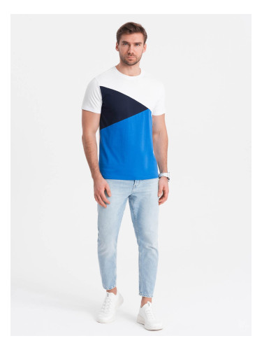 Ombre Men's tricolor cotton t-shirt - white and blue