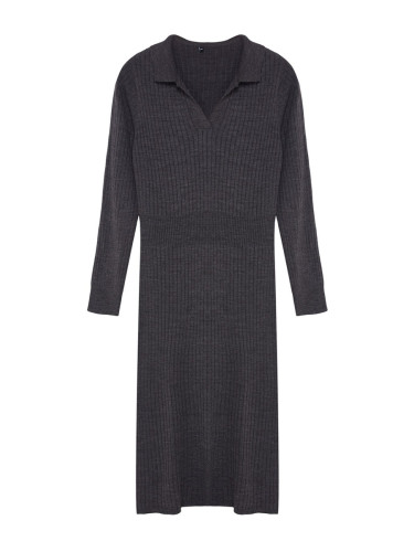 Trendyol Curve Anthracite Polo Neck Ribbed Knitwear Dress
