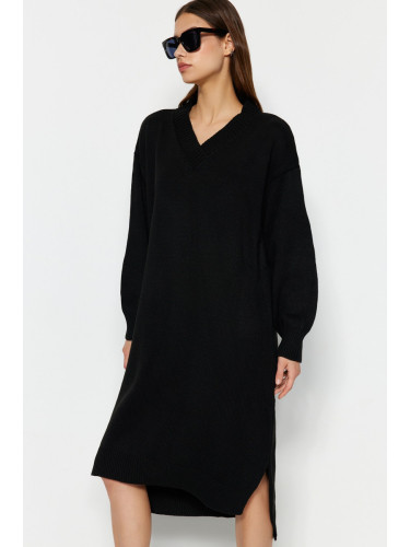 Trendyol Black Maxi Sweater V-Neck Dress