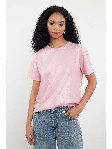 Trendyol Pink Foil Printed Regular/Normal Fit Knitted Blouse