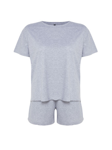 Trendyol Curve Gray Melange Back Printed Knitted Pajama Set