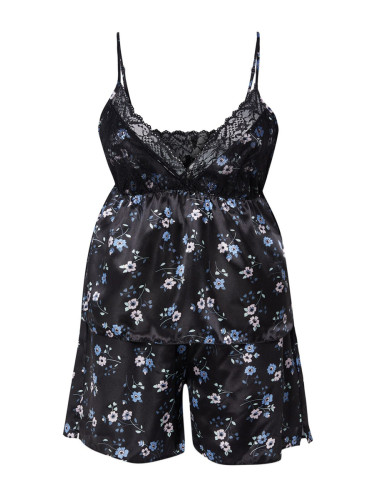 Trendyol Curve Black Floral Patterned Lace Satin Woven Pajama Set