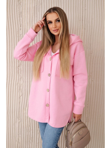 Women's Insulated Sweatshirt with Decorative Buttons - Light Pink
