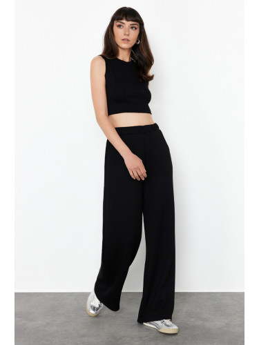 Trendyol Black Zero Sleeve Crop Top Relaxed Fit Knitted Two Piece Set