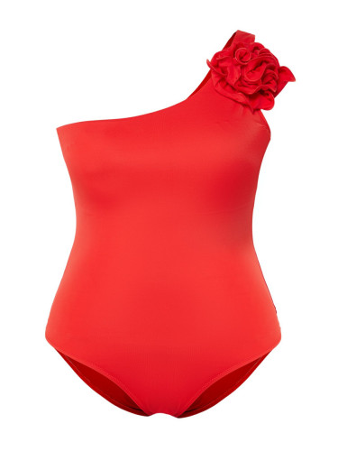 Trendyol Curve Red One Shoulder Floral Appliqued Swimsuit