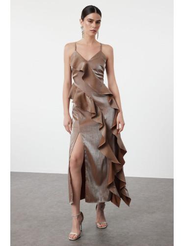 Trendyol Brown Metallic Look Flounce Detailed Dress
