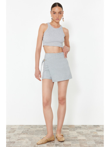 Trendyol Gray Double Breasted Closure Buckle Detailed Woven Shorts Skirt