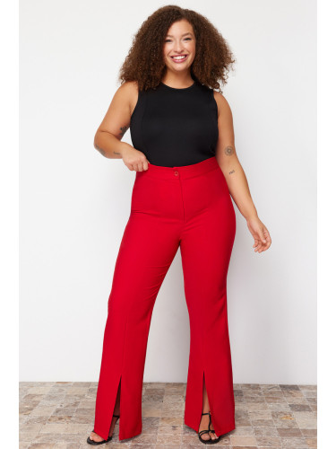 Trendyol Curve Red Plus Size Wide Leg/Wide Leg Woven Fabric Trousers with Slits