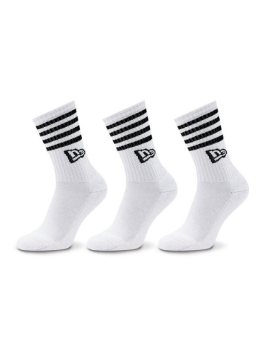 New Era Комплект 3 чифта дълги чорапи мъжки Stripe Crew 13113626 Бял
