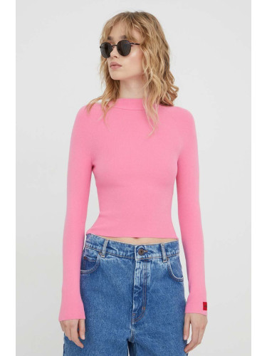 Пуловер HUGO дамски в розово от лека материя 50508993