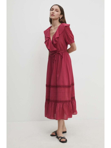 Памучна рокля Answear Lab в розово среднодълга разкроена