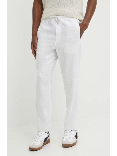 Ленен панталон Solid в бяло със стандартна кройка