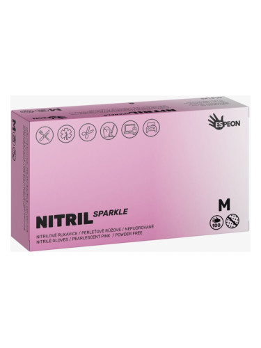 Espeon Nitril Sparkle Pearlescent Pink нитрилни ръкавици без пудра размер M 2x50 бр.