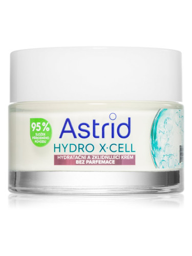Astrid Hydro X-Cell хидратиращ и успокояващ крем за чувствителна кожа на лицето без парфюм 50 мл.