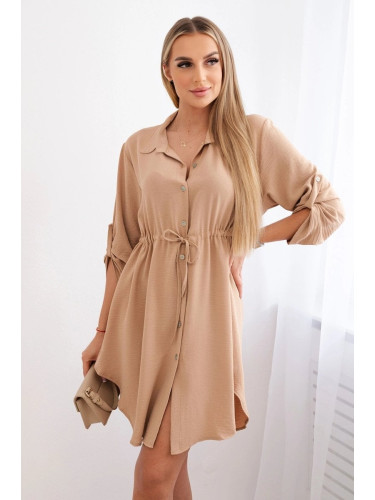 Dress with buttons and tie at the waist - beige Camel