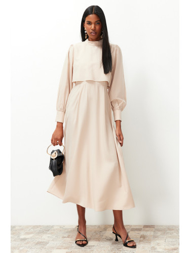 Trendyol Beige Aller Piece Detailed Woven Dress