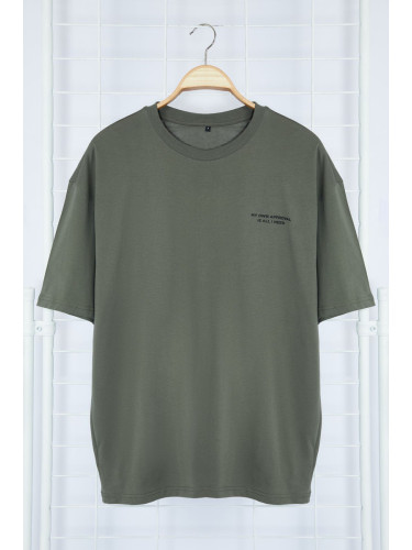Trendyol Khaki Oversize/Wide Cut Text Printed Short Sleeve 100% Cotton T-Shirt