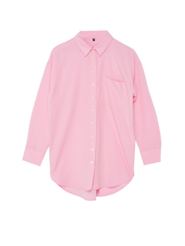 Trendyol Pink Slit Relaxed Poplin Plain Woven Hijab Shirt