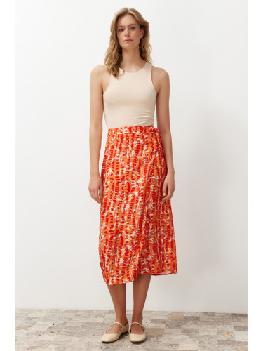 Trendyol Orange Floral Pattern Viscose Fabric Midi Woven Skirt