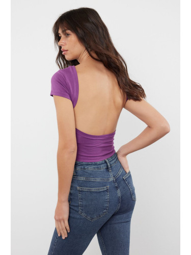 Trendyol Purple Backless Crop Cotton Stretchy Knitted Blouse