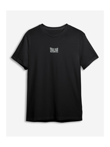 Trendyol Black Text Printed Regular/Normal Cut T-shirt