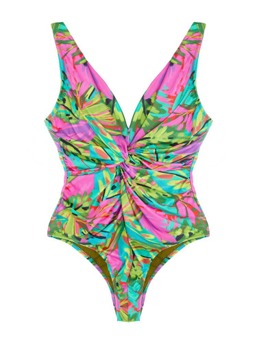 Trendyol Curve Multicolored Tropical Patterned V-Neck Knotted Swimsuit