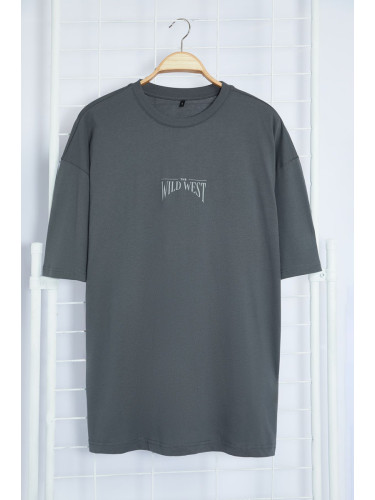 Trendyol Anthracite Oversize/Wide Cut 100% Cotton Back Printed T-Shirt