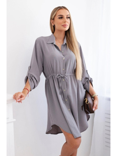 Women's dress with buttons and waist ties - grey