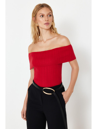 Trendyol Red Premium Yarn/Special Yarn Carmen Collar Knitwear Blouse