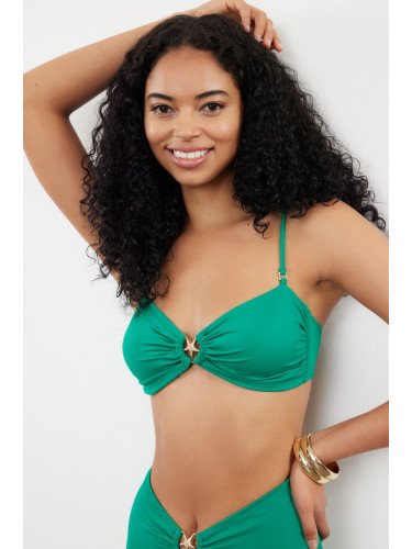 Trendyol Emerald Green Strapless Premium Accessorized Bikini Top
