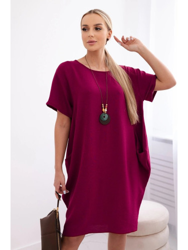 Women's dress with pockets and pendant - plum