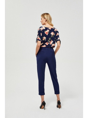 Navy Blue 7/8 Cigarette Pants with Elastic Waistband