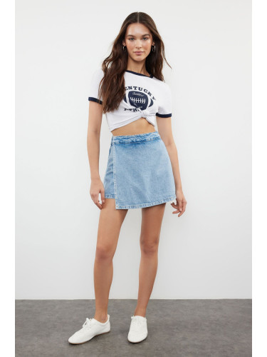 Trendyol Blue High Waist Denim Shorts Skirt