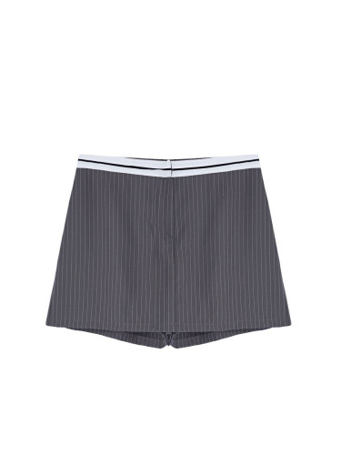 Trendyol Curve Anthracite Waist Belt Detailed Mini Striped Woven Shorts Skirt