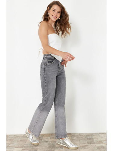 Trendyol Gray More Sustainable Color Blocked High Waist Wide Leg Jeans
