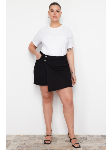Trendyol Curve Black High Waist Skirt with Tassels Shorts Skirt