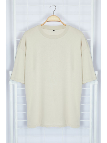Trendyol Stone Oversize/Wide Cut More Sustainable 100% Organic Cotton T-shirt with Back Text Printed