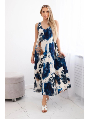 Women's viscose dress with decorative print - navy blue