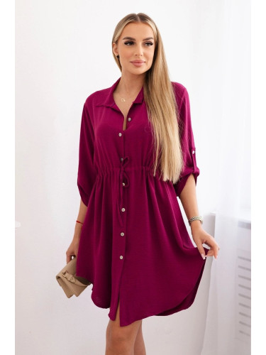 Dress with buttons and tie at the waist - plum