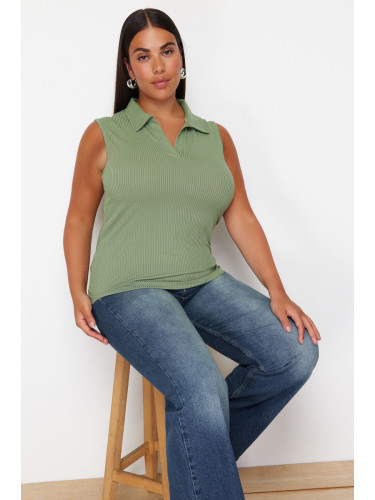 Trendyol Curve Mint Fitted Polo Neck Stretchy Knitted Blouse